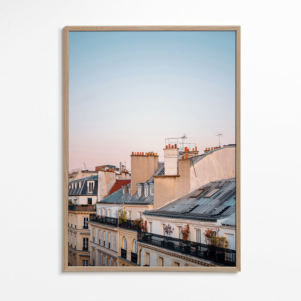 Quadro urbano de telhados ao amanhecer – Oak Frame