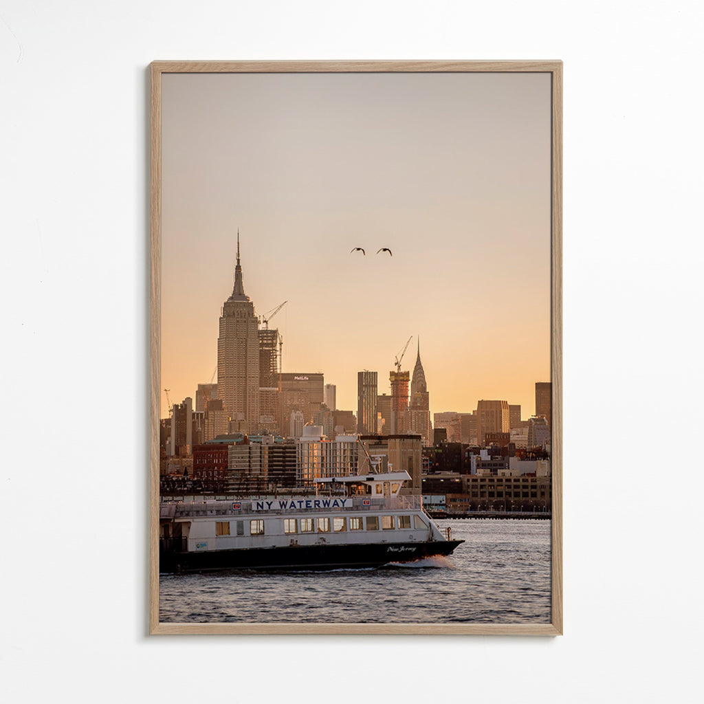 Arte para cidade Skyline de Manhattan – Oak Frame