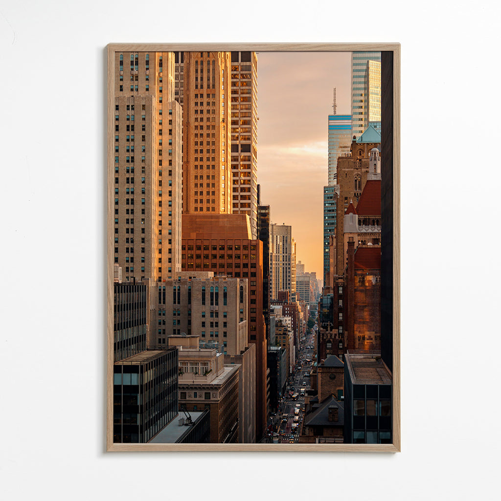 Quadro de cidade ao amanhecer – Oak Frame