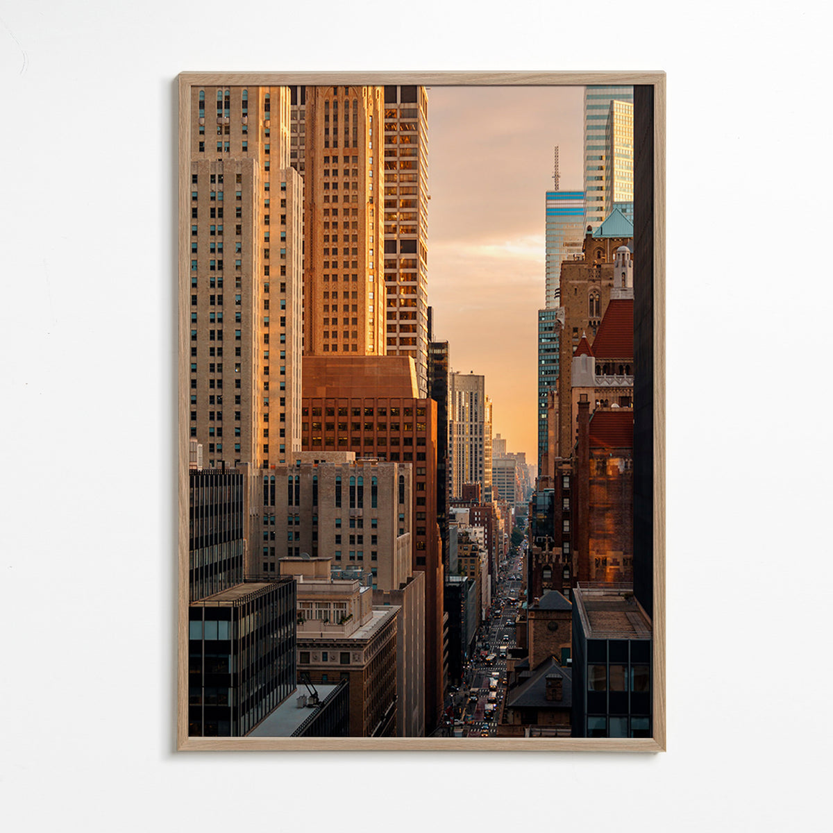 Quadro de cidade ao amanhecer – Oak Frame