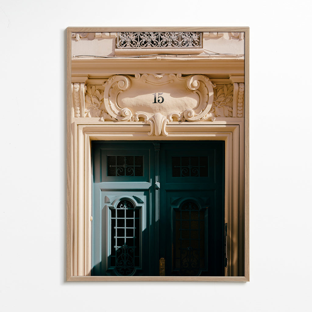 Arte para cidade: porta verde e número 15 – Oak Frame