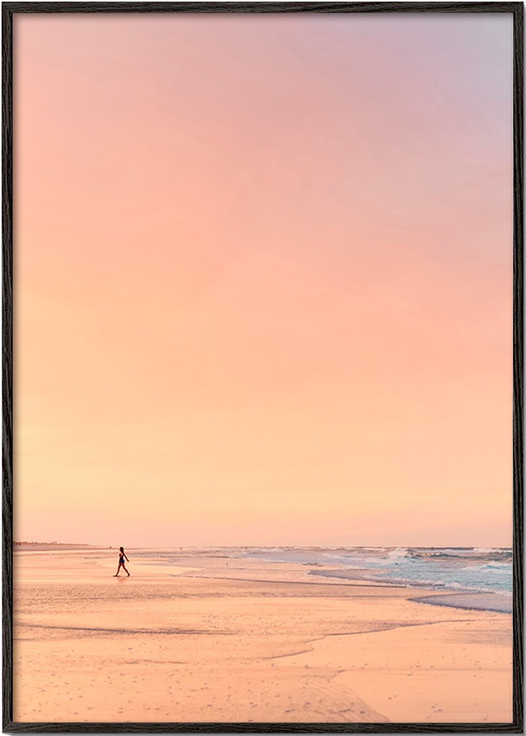 Arte para paisagem: praia ao amanhecer em tons pastel – Black Frame