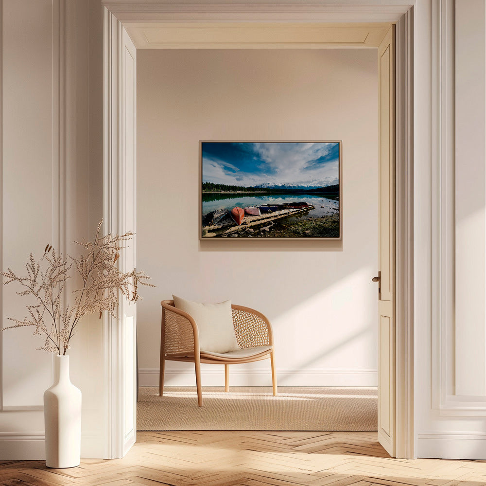 Quadro de paisagem com canoas no cais – Canvas1