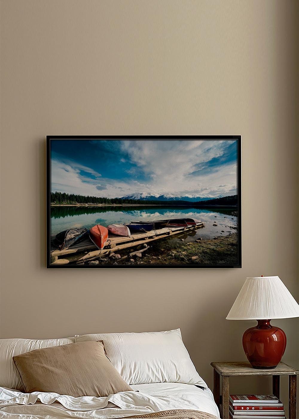 Quadro de paisagem com canoas no cais – Canvas2