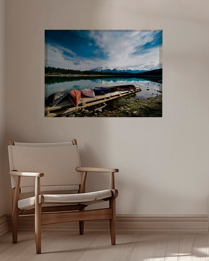 Quadro de paisagem com canoas no cais – Canvas