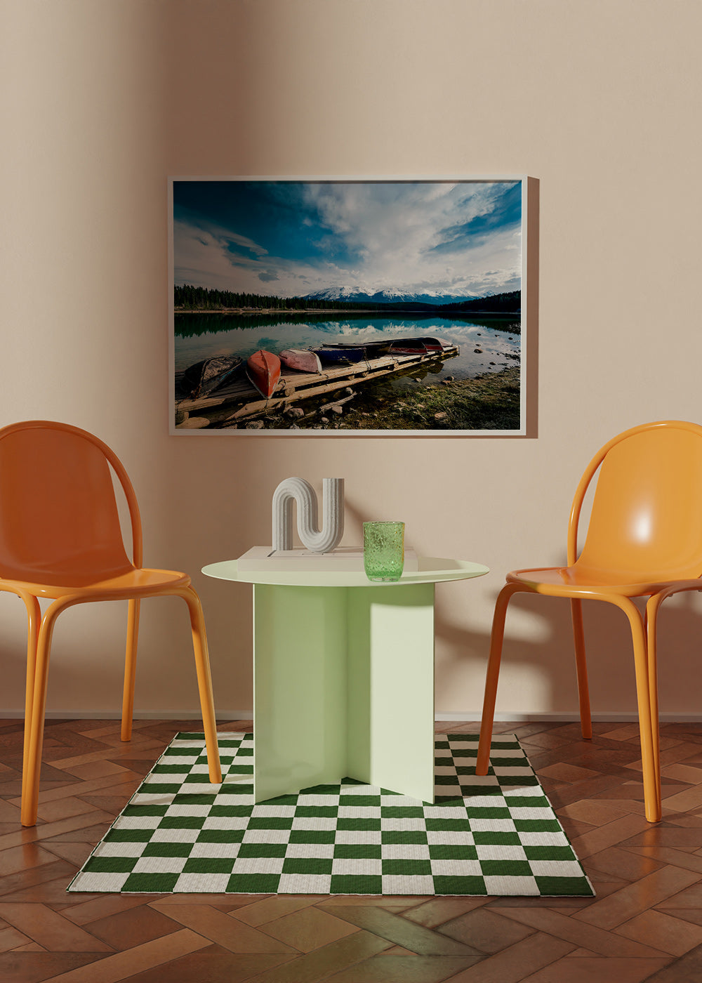 Quadro de paisagem com canoas no cais – Product2