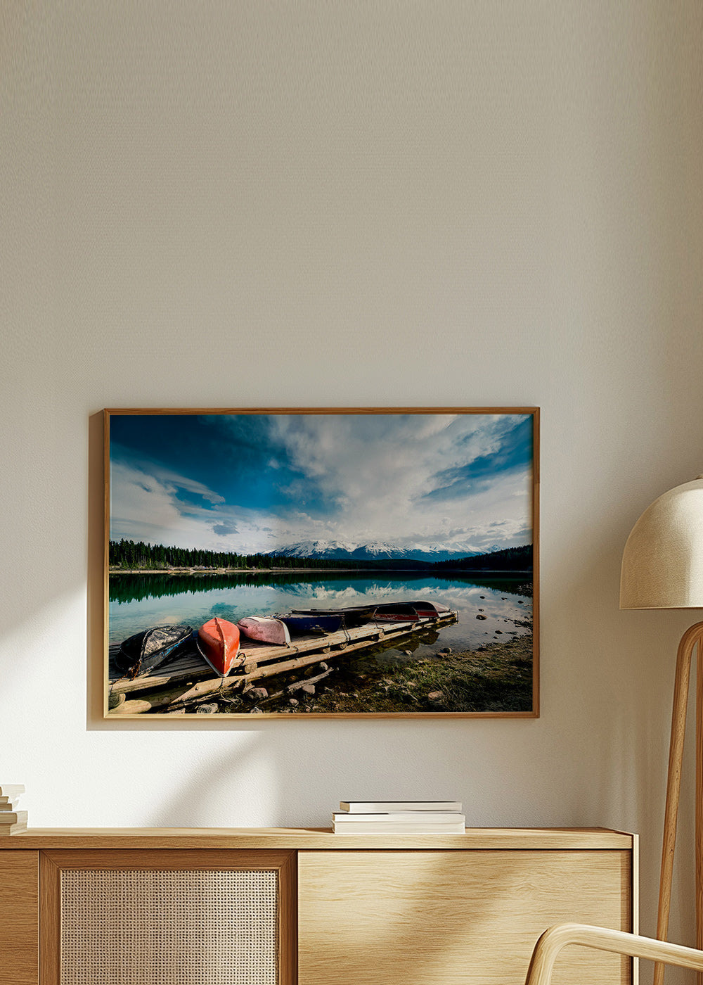 Quadro de paisagem com canoas no cais – Product3