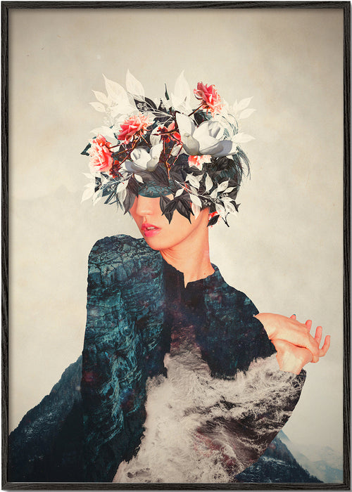Estampa botânica com retrato floral