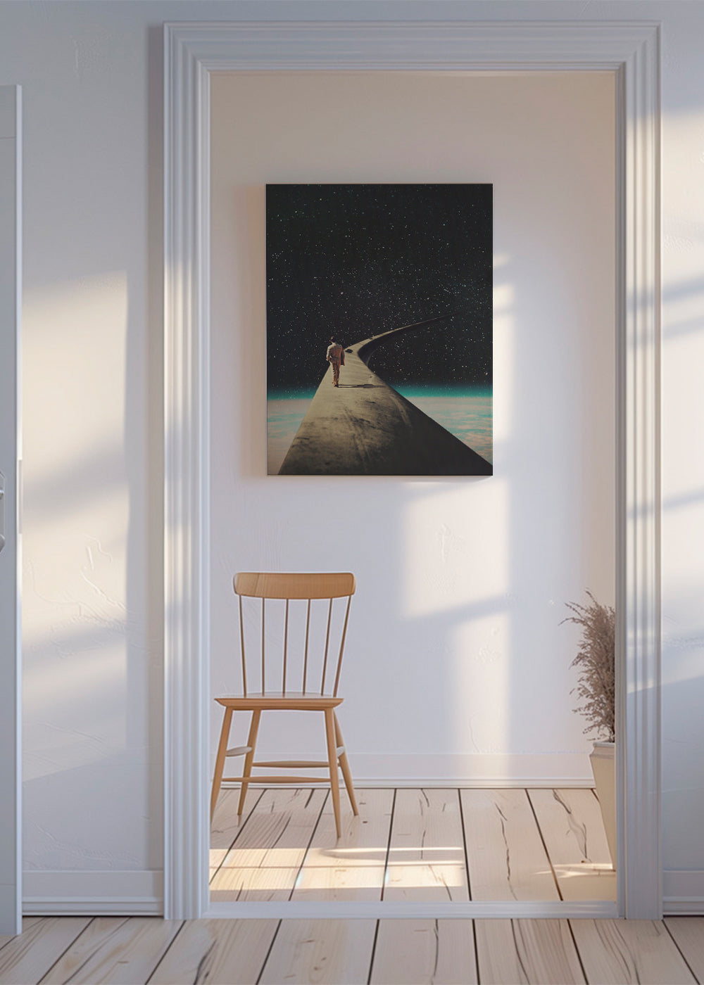 Fotografia surrealista de viajante sobre asa