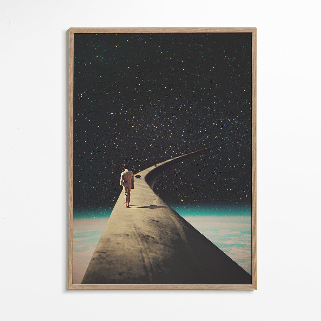 Fotografia surrealista de viajante sobre asa