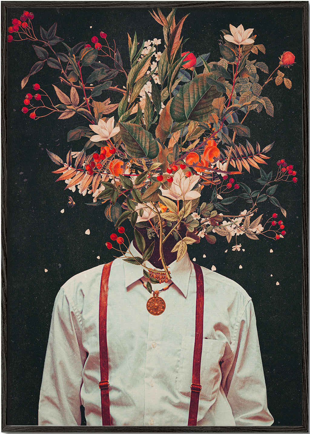 Estampa botânica: retrato floral surrealista