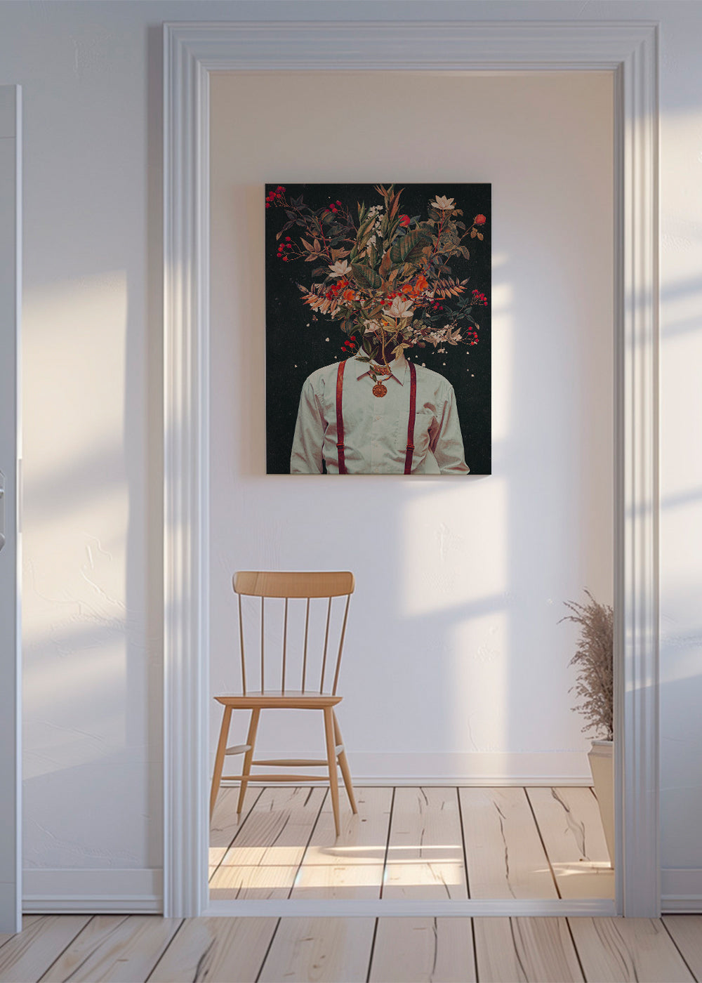 Estampa botânica: retrato floral surrealista