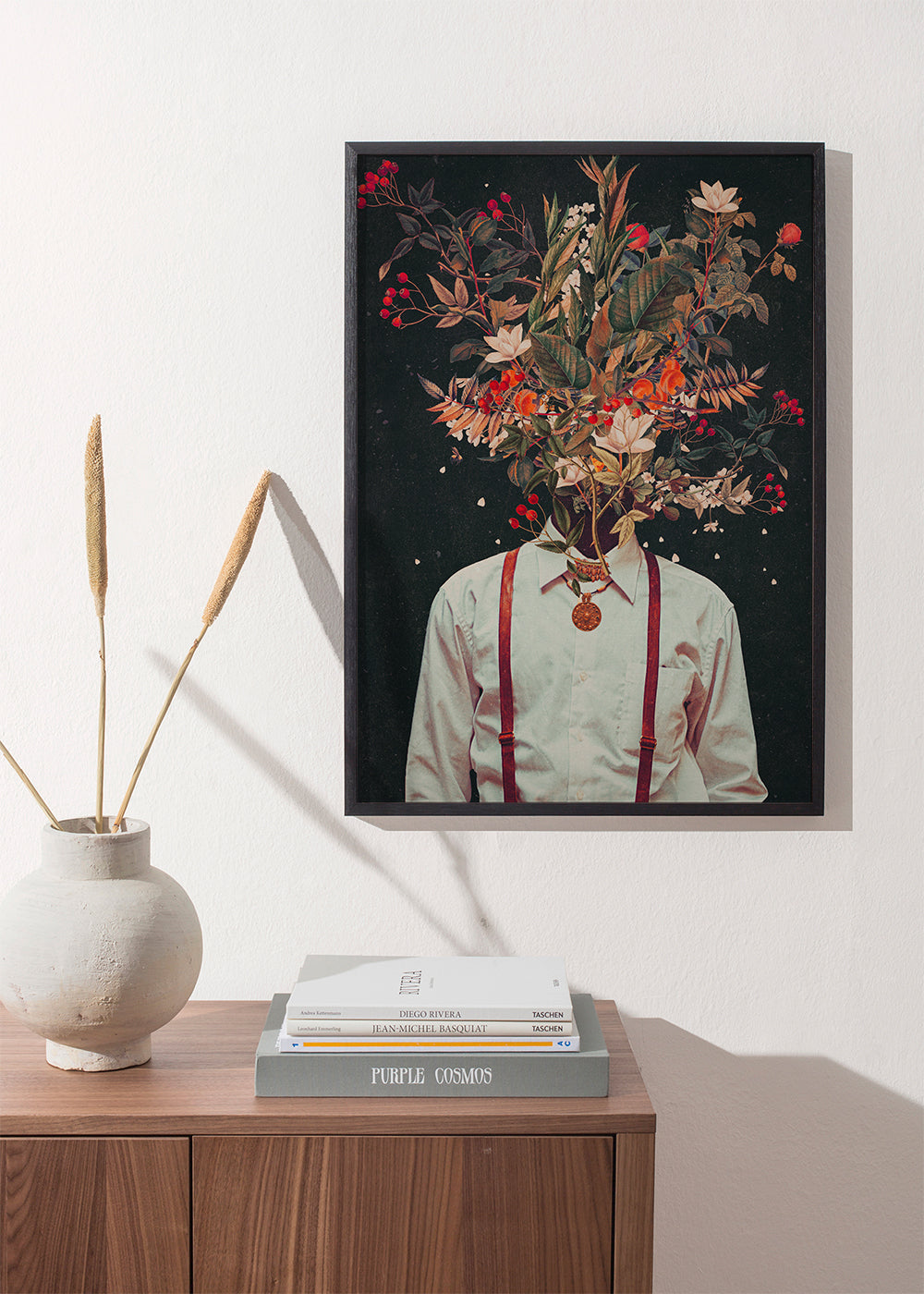 Estampa botânica: retrato floral surrealista