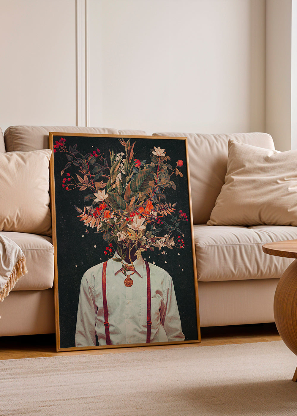 Estampa botânica: retrato floral surrealista
