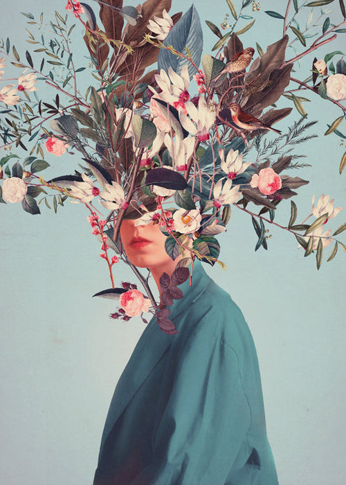 Estampa botânica com retrato floral