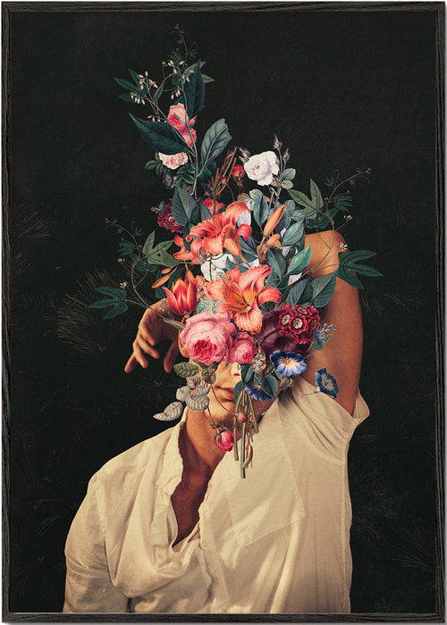 Estampa botânica: retrato floral surreal