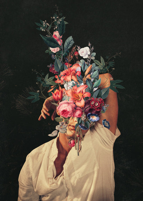 Estampa botânica: retrato floral surreal