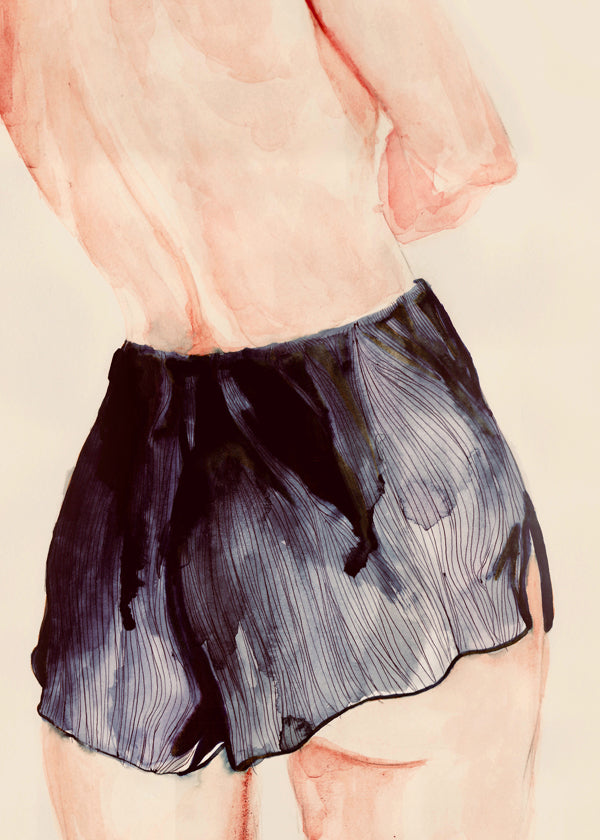 Ilustração feminina em aquarela com saia curta