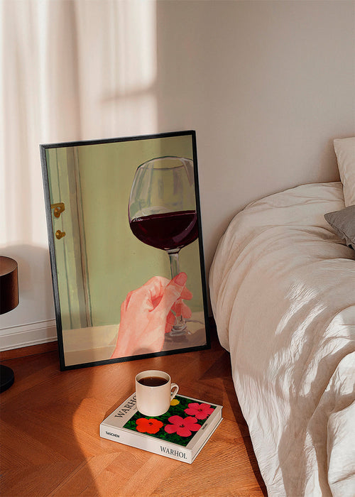 Arte para cozinha com taça de vinho e mão