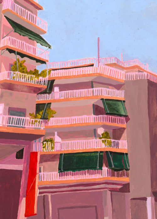 Ilustração de edifícios rosa