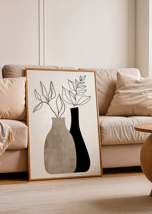 Estampa botânica com vasos minimalistas