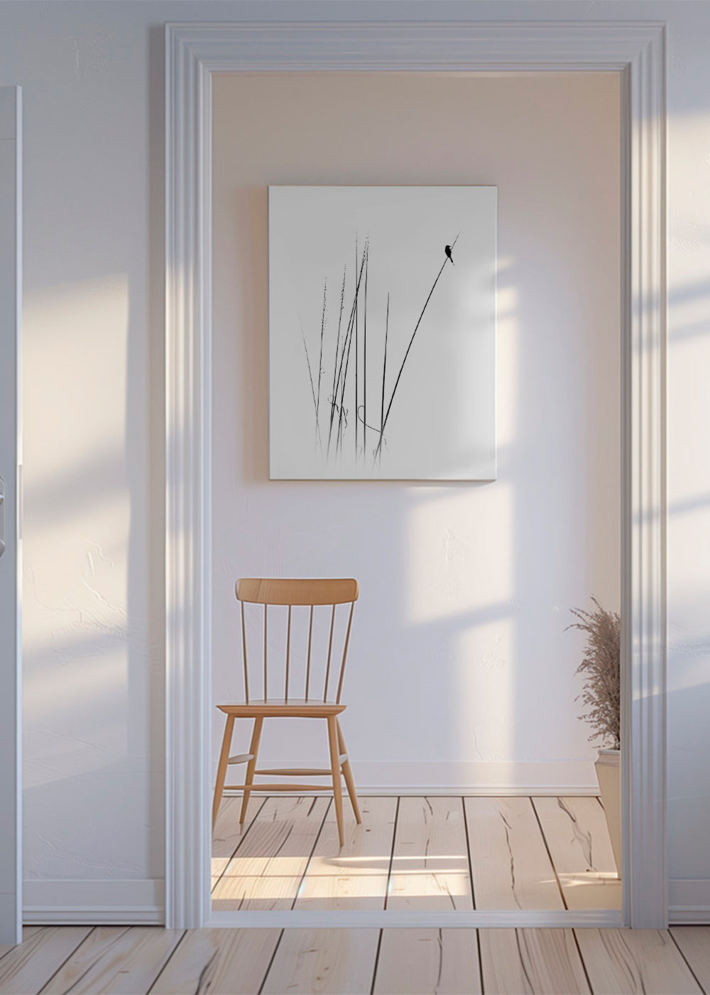 Fotografia: pássaro em cana minimalista