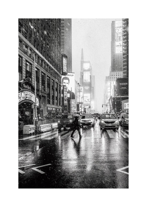 Quadro de cidades preto e branco: Times Square chuvoso