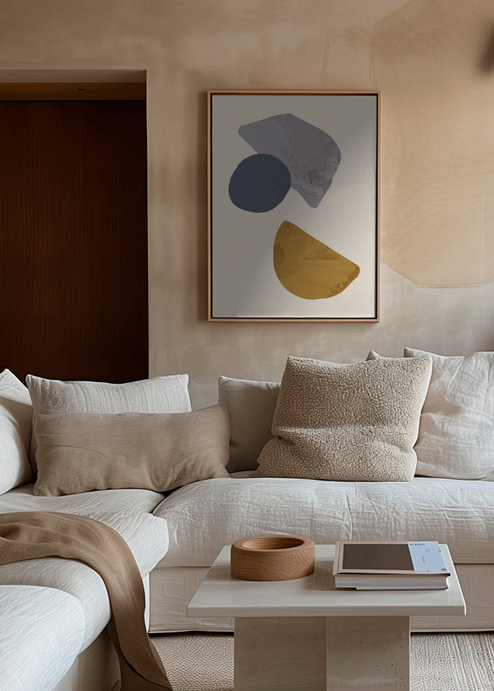 Arte abstrata com formas orgânicas bege