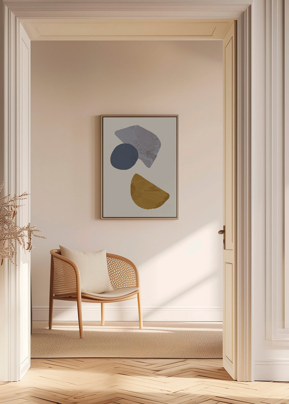Arte abstrata com formas orgânicas bege