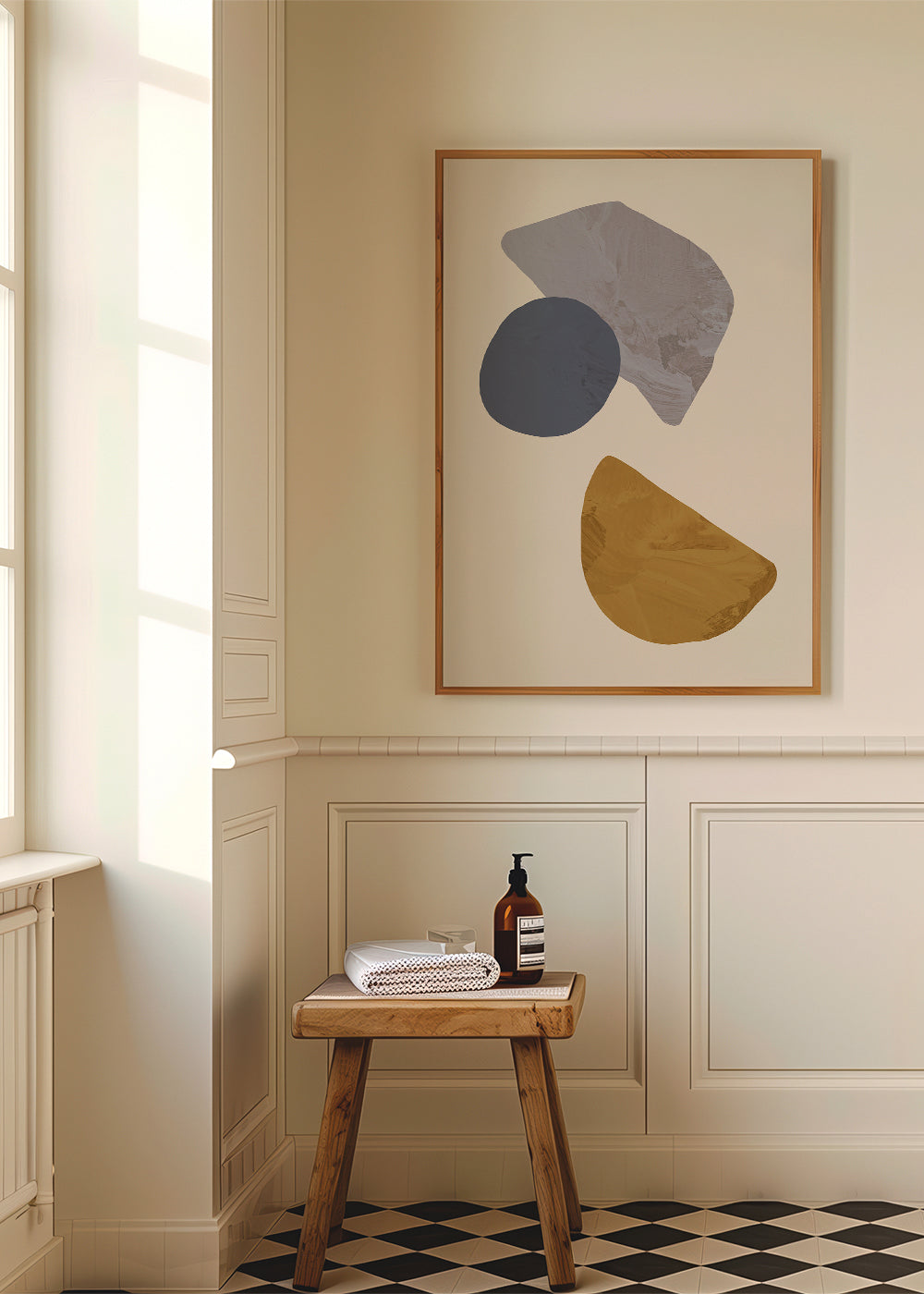 Arte abstrata com formas orgânicas bege