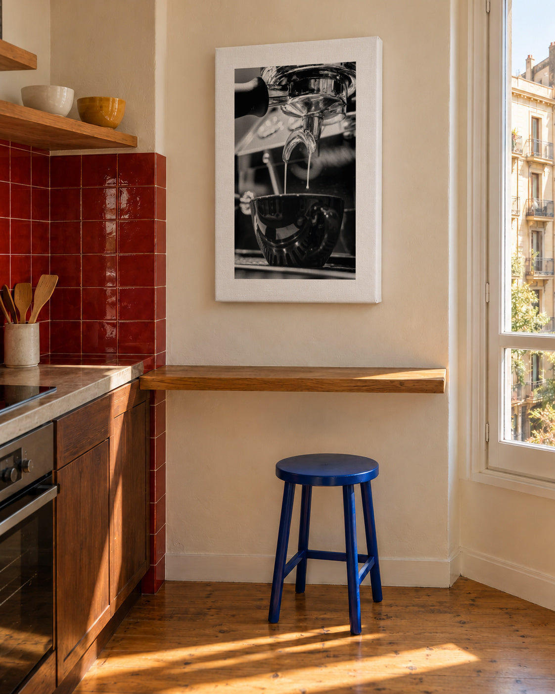 Coffee VIII - Unframed canvas in an interior