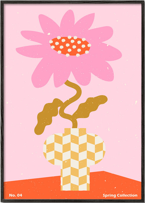 Estampa botânica rosa com flor gráfica