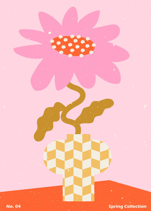 Estampa botânica rosa com flor gráfica