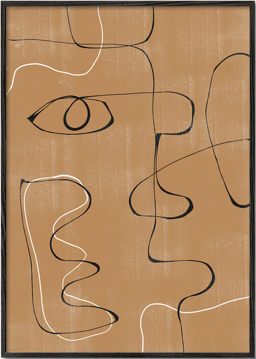 Arte abstrata: rosto linear em fundo ocre
