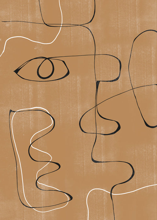 Arte abstrata: rosto linear em fundo ocre