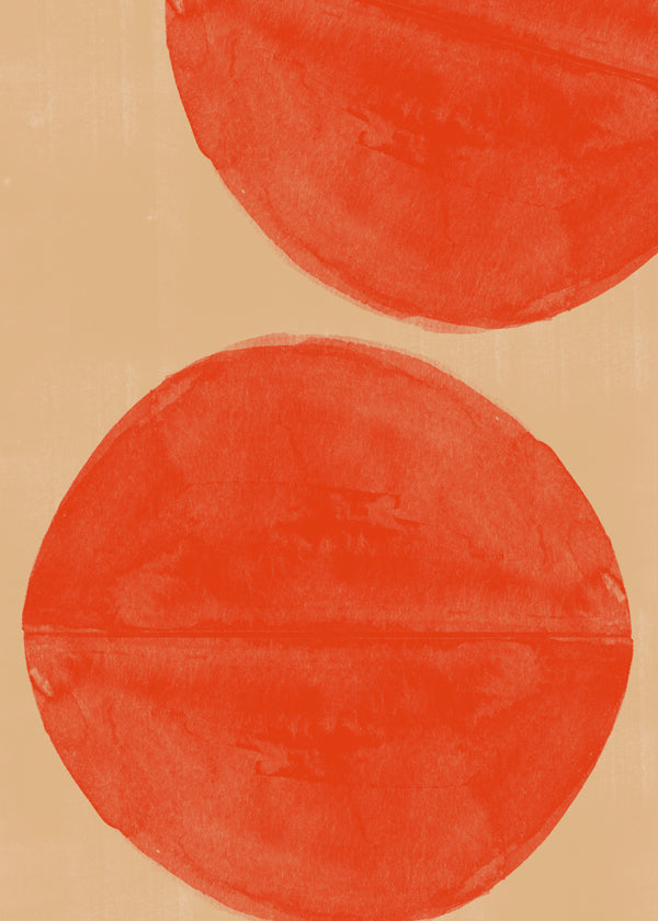 Arte abstrata: círculos vermelhos sobre bege
