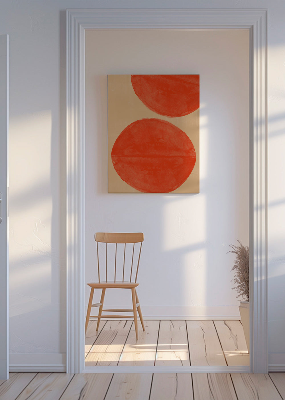 Arte abstrata: círculos vermelhos sobre bege