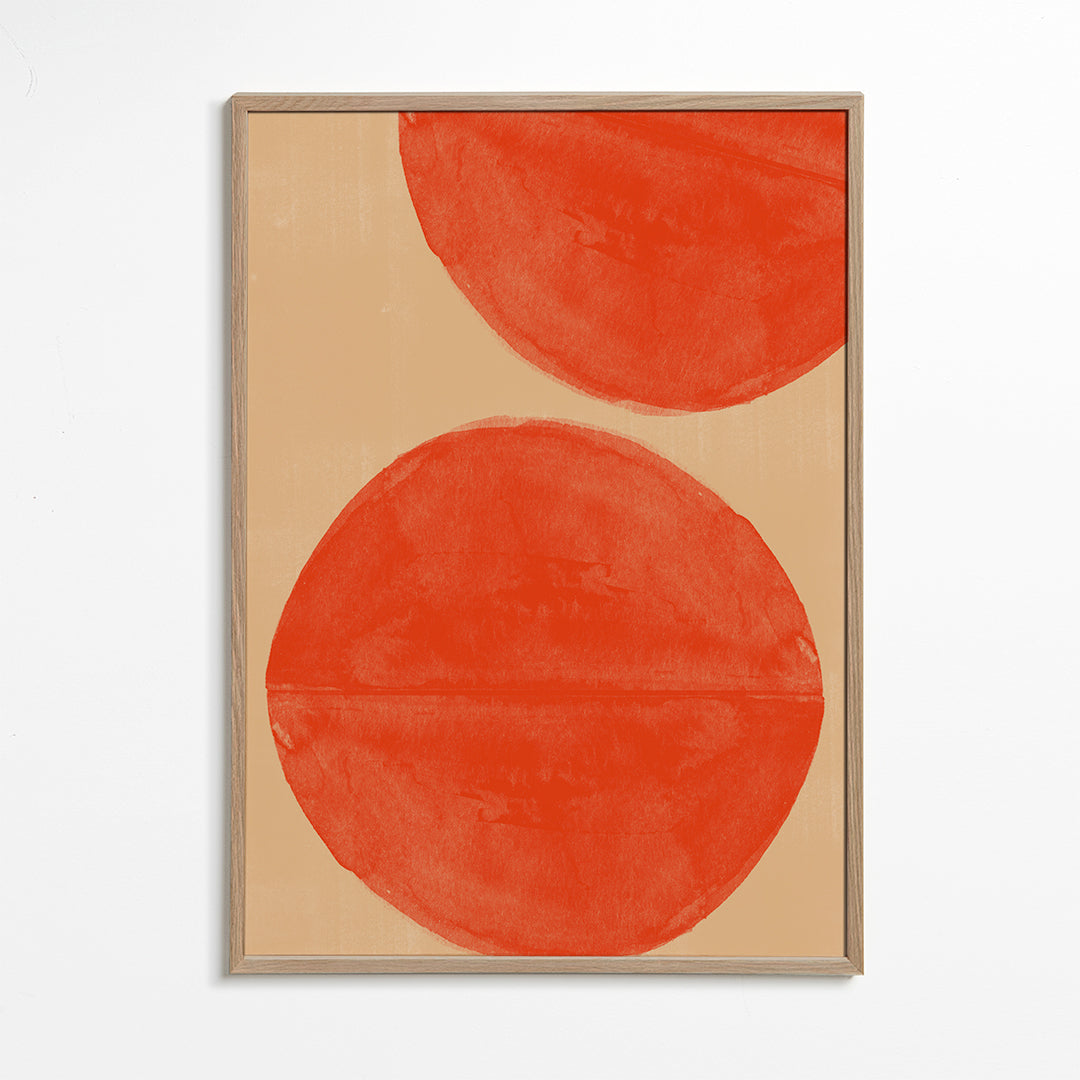 Arte abstrata: círculos vermelhos sobre bege