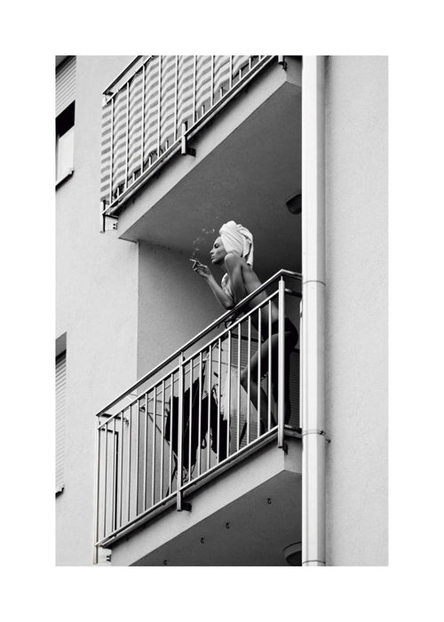 Fotografia na varanda em preto e branco