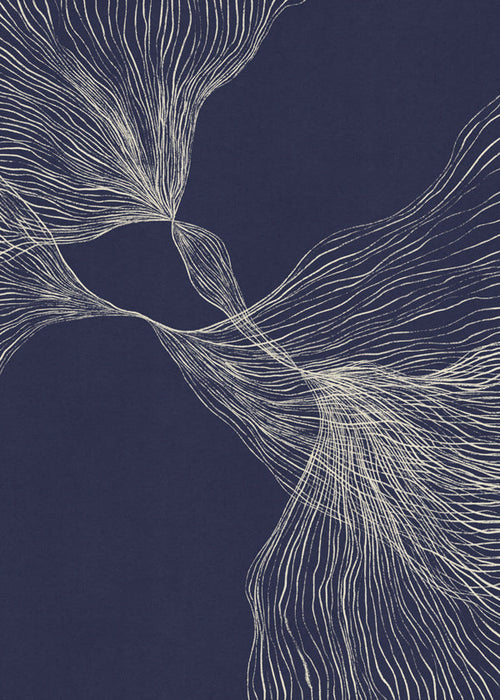 Arte abstrata com linhas orgânicas azul-noite
