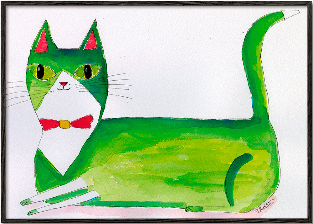 Gato verde ilustração deitado