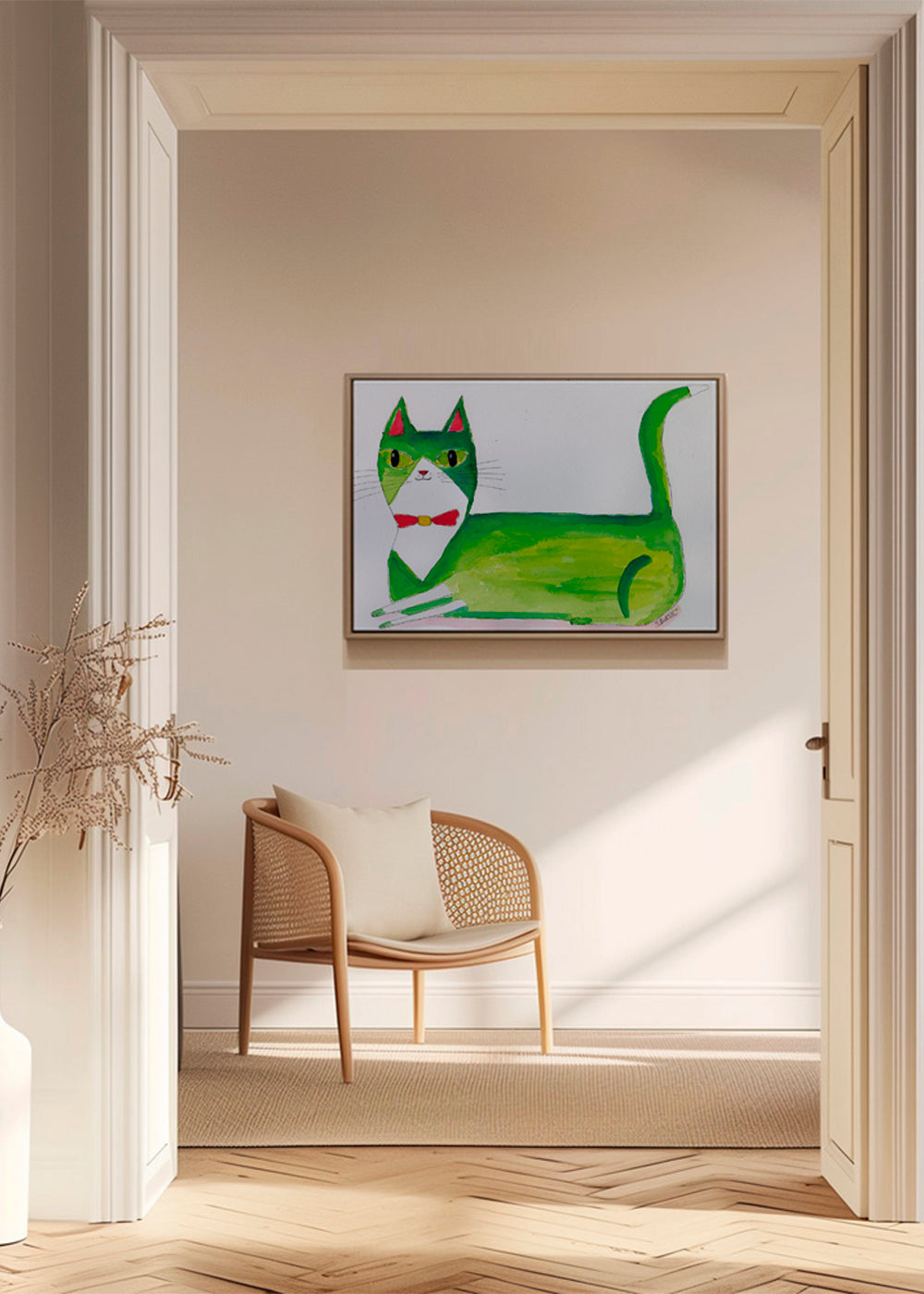 Gato verde ilustração deitado