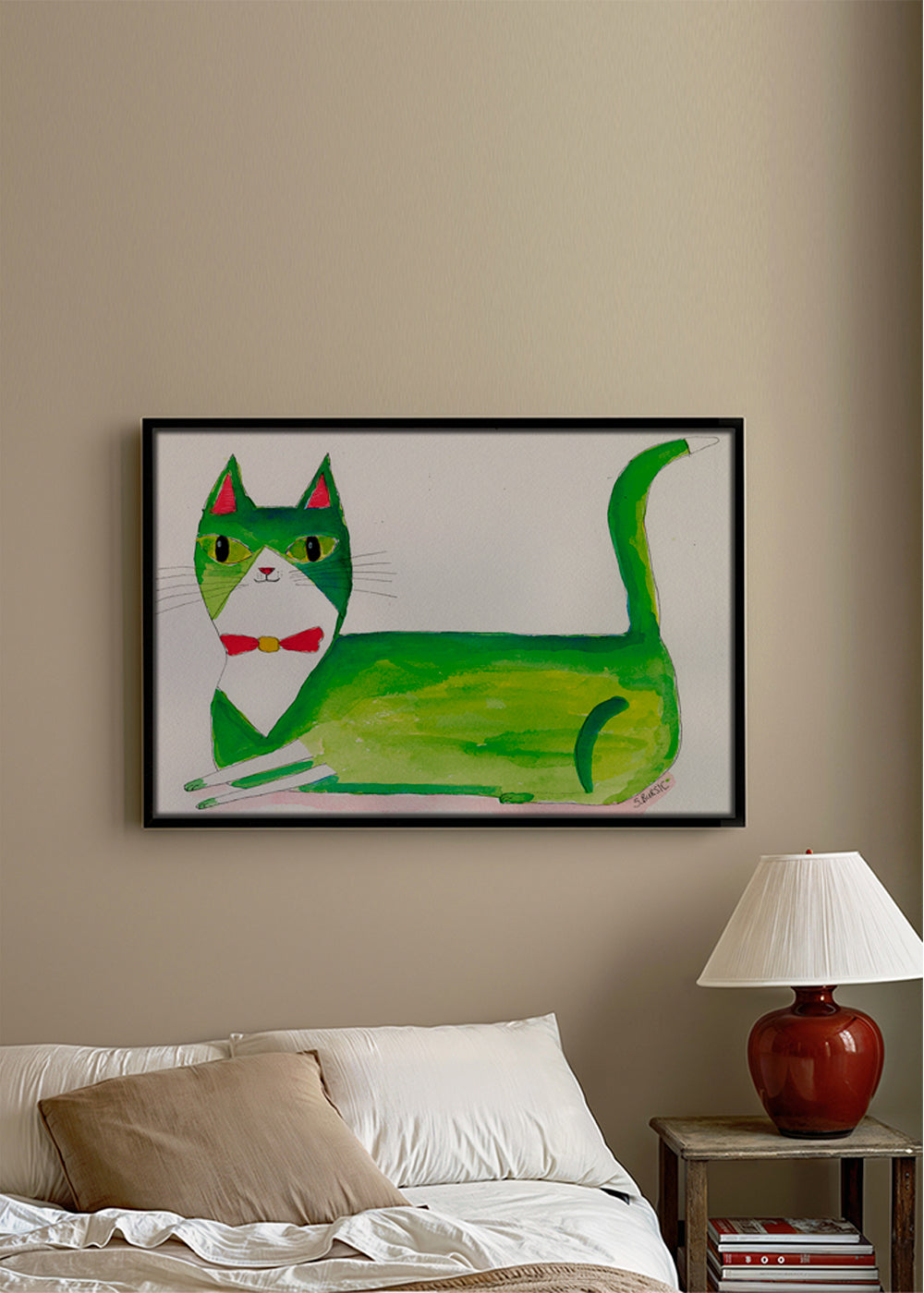 Gato verde ilustração deitado