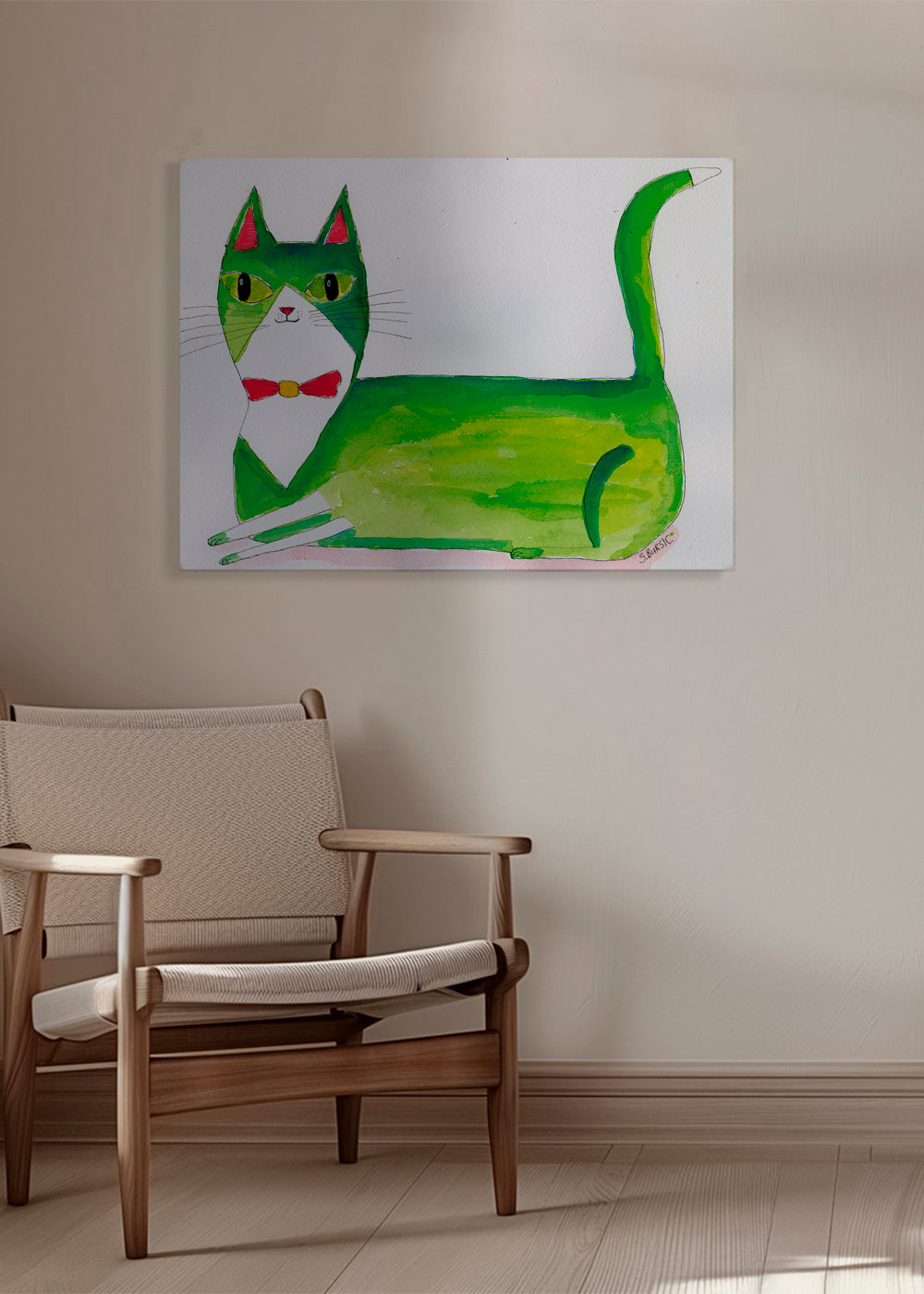 Gato verde ilustração deitado