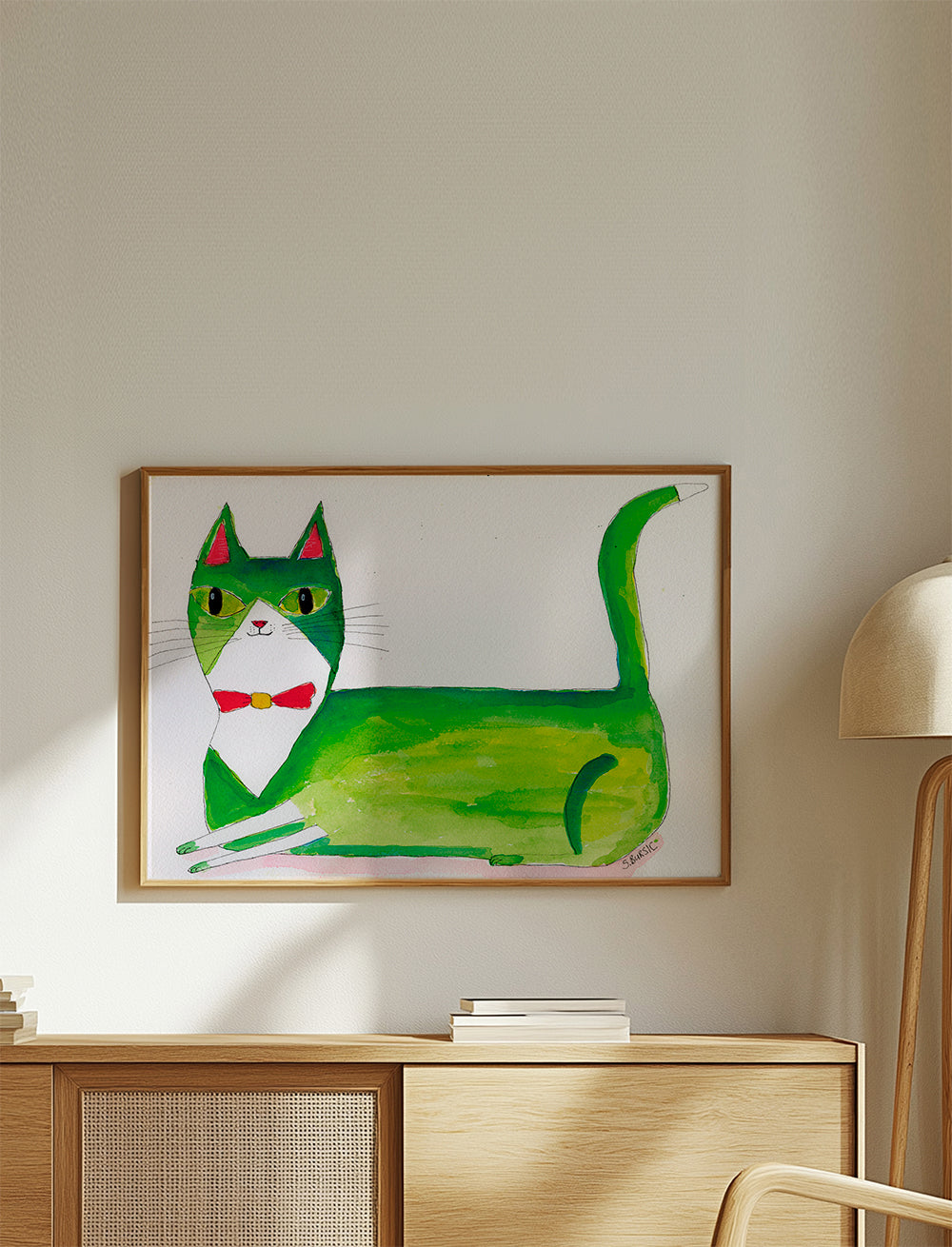 Gato verde ilustração deitado