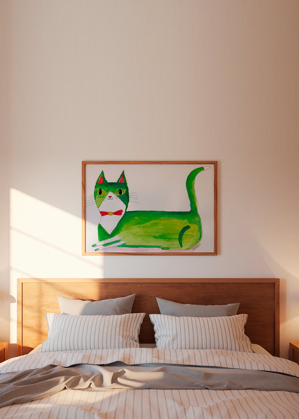Gato verde ilustração deitado
