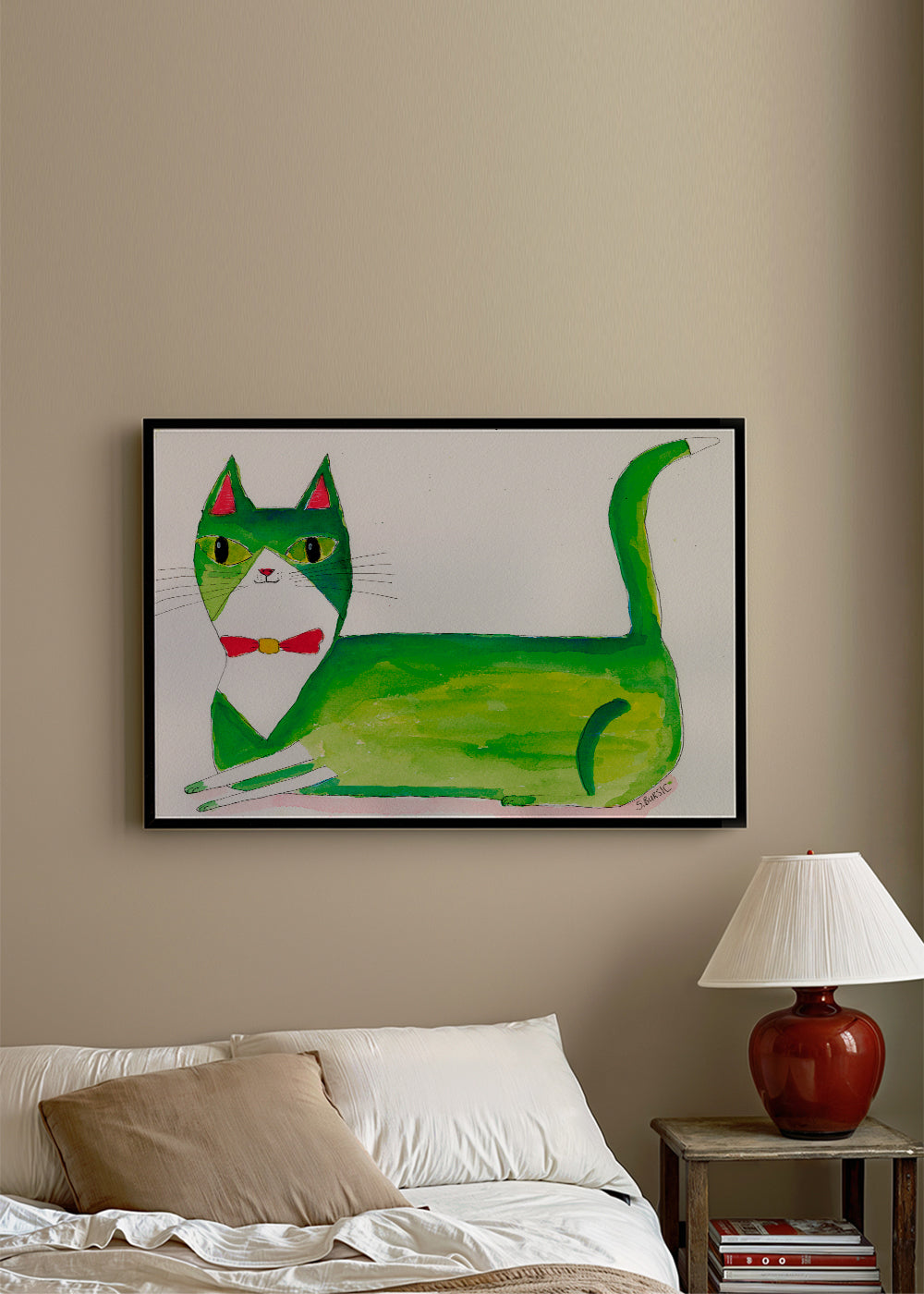 Gato verde ilustração deitado