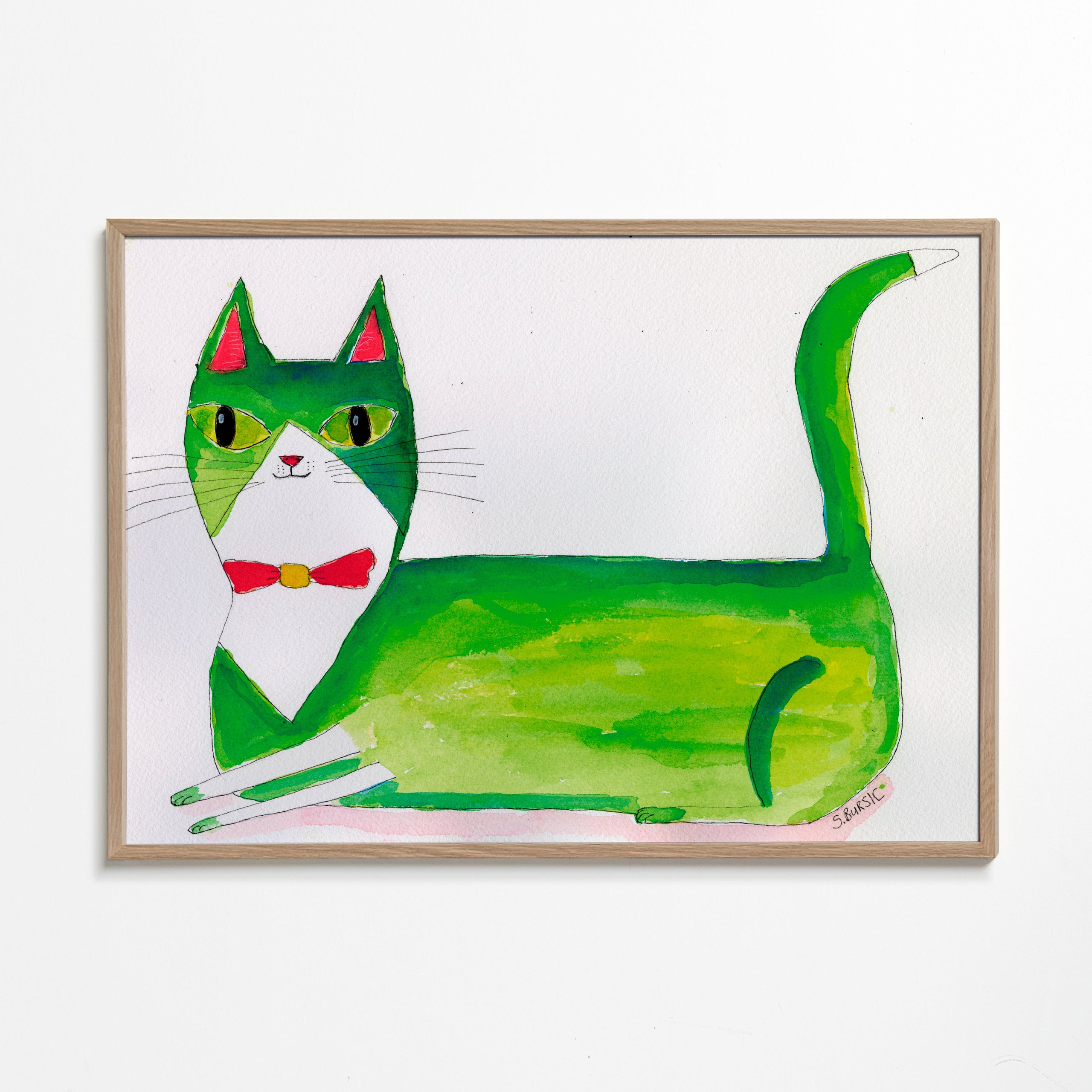 Gato verde ilustração deitado