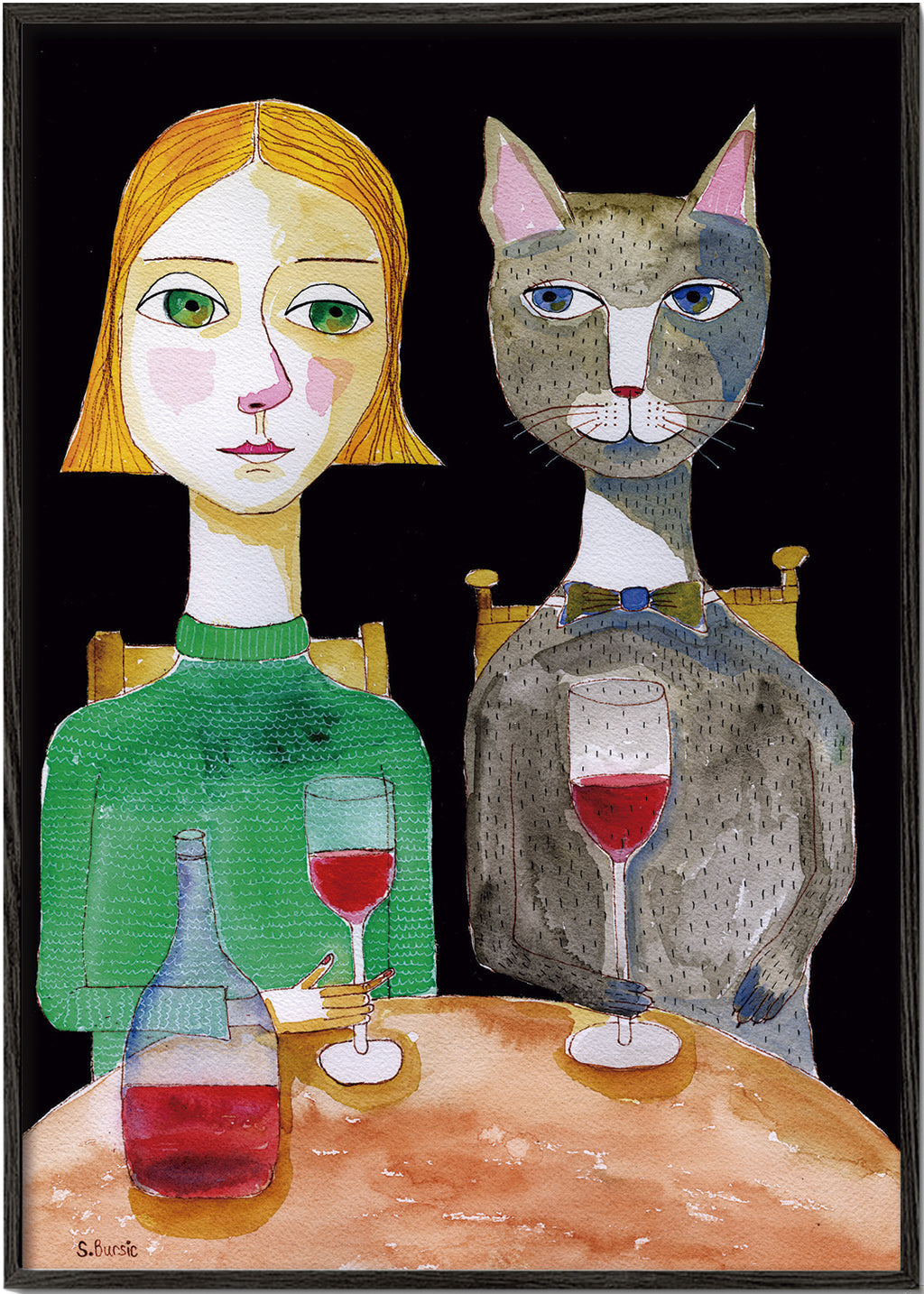 Mulher e gato com taça