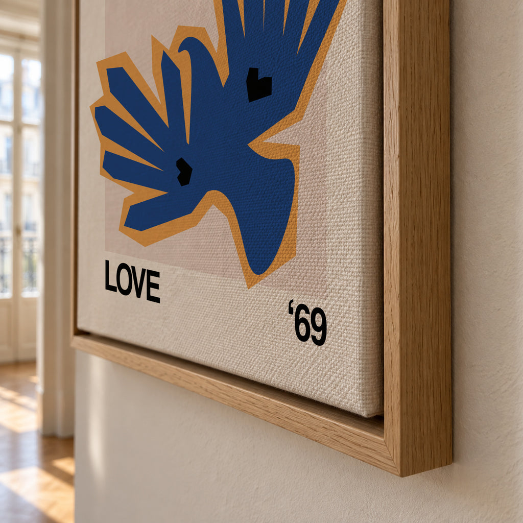 It's All Love '69 Bird Blue - Framed canvas detail